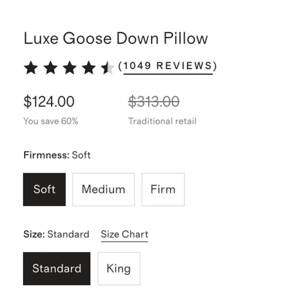 QUINCE Luxe Goose Down Soft Fill Pillow in Standard Size